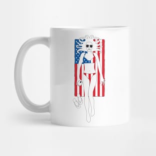 Summer girl celebrates Independence day with a beer Mug